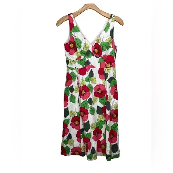 Boden Floral Print V Neck A Line Midi Dress womens 12L - Picture 1 of 7